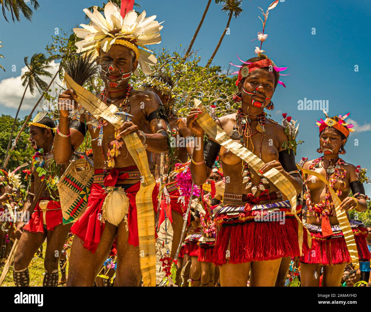 Traditional Milamala Dance of Trobriand Islands during the Festival of free Love, Kwebwaga, Papua New Guinea Stock Photo