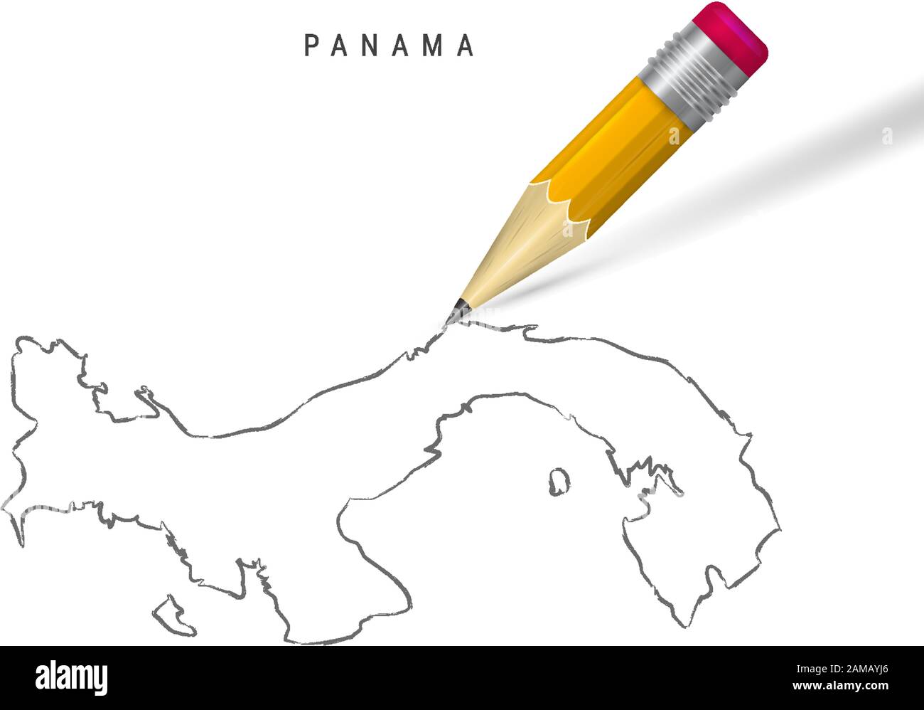 Panama sketch outline map isolated on white background. Empty hand