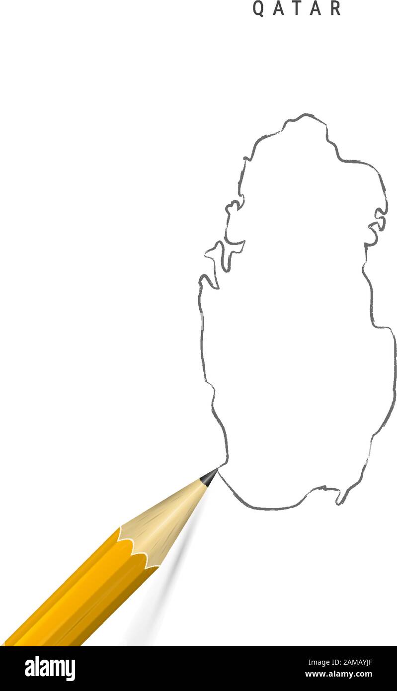 Qatar sketch outline map isolated on white background. Empty hand drawn ...