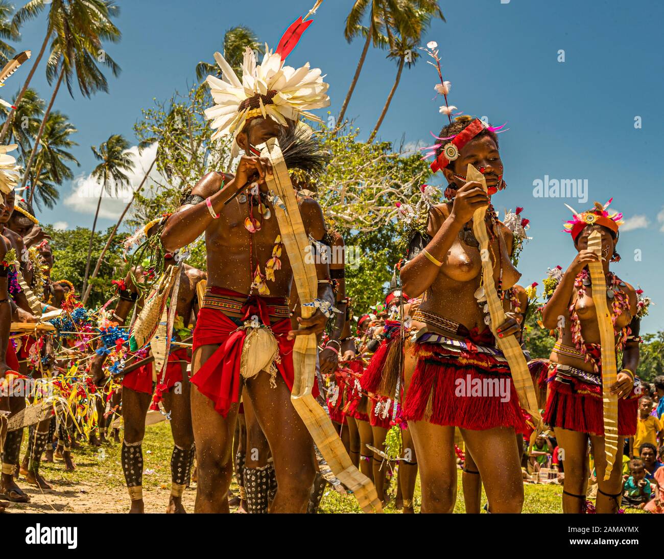 Traditional Milamala Dance of Trobriand Islands during the Festival of free Love, Kwebwaga, Papua New Guinea Stock Photo