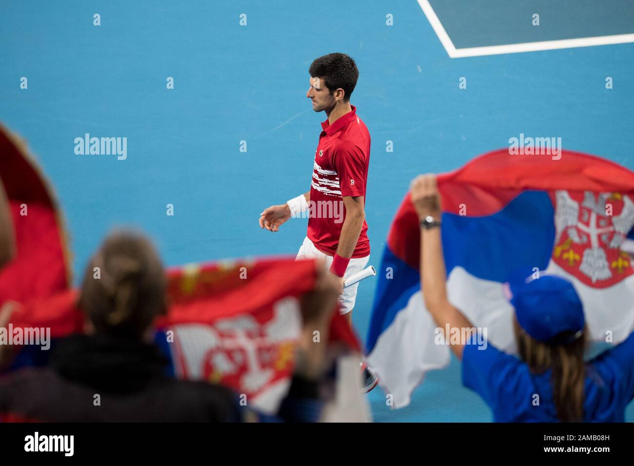 Serbia win the Cup 2-1 against Spain during the 2020 ATP Cup Final at the Ken Rosewall Arena, Sydney, Australia on 12 January 2020. Photo by Peter Dovgan. Stock Photo