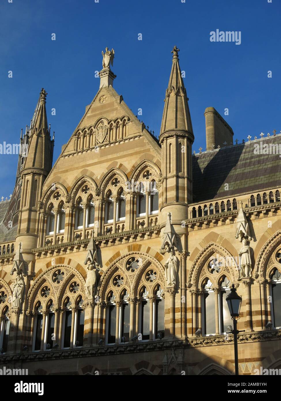 View of Northampton's Guildhall in St Giles Square, one of the historic landmark buildings in the town centre and home of the Borough Council Stock Photo