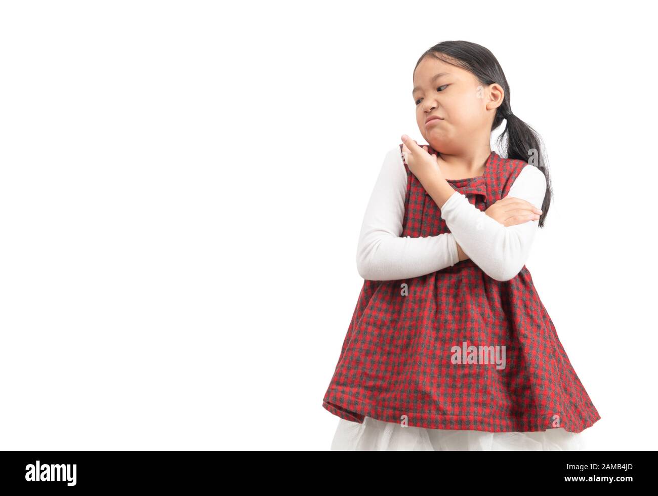 Kid Asian girl face expression envy, jealous isolated white background