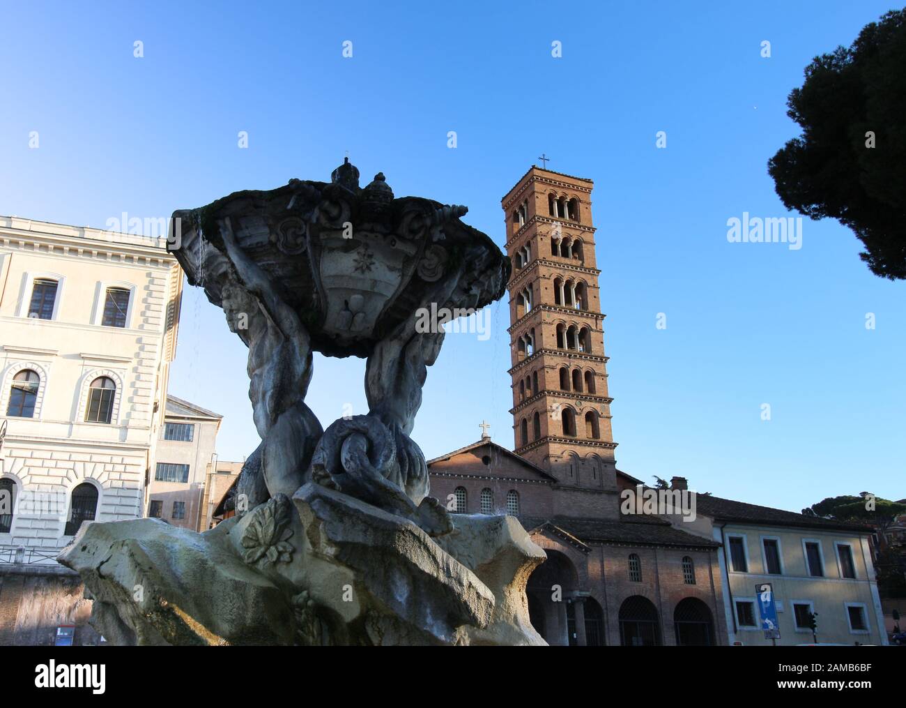 Santa Maria in Cosmedin, Piazza Bocca della Verita in Rome, Italy Stock Photo