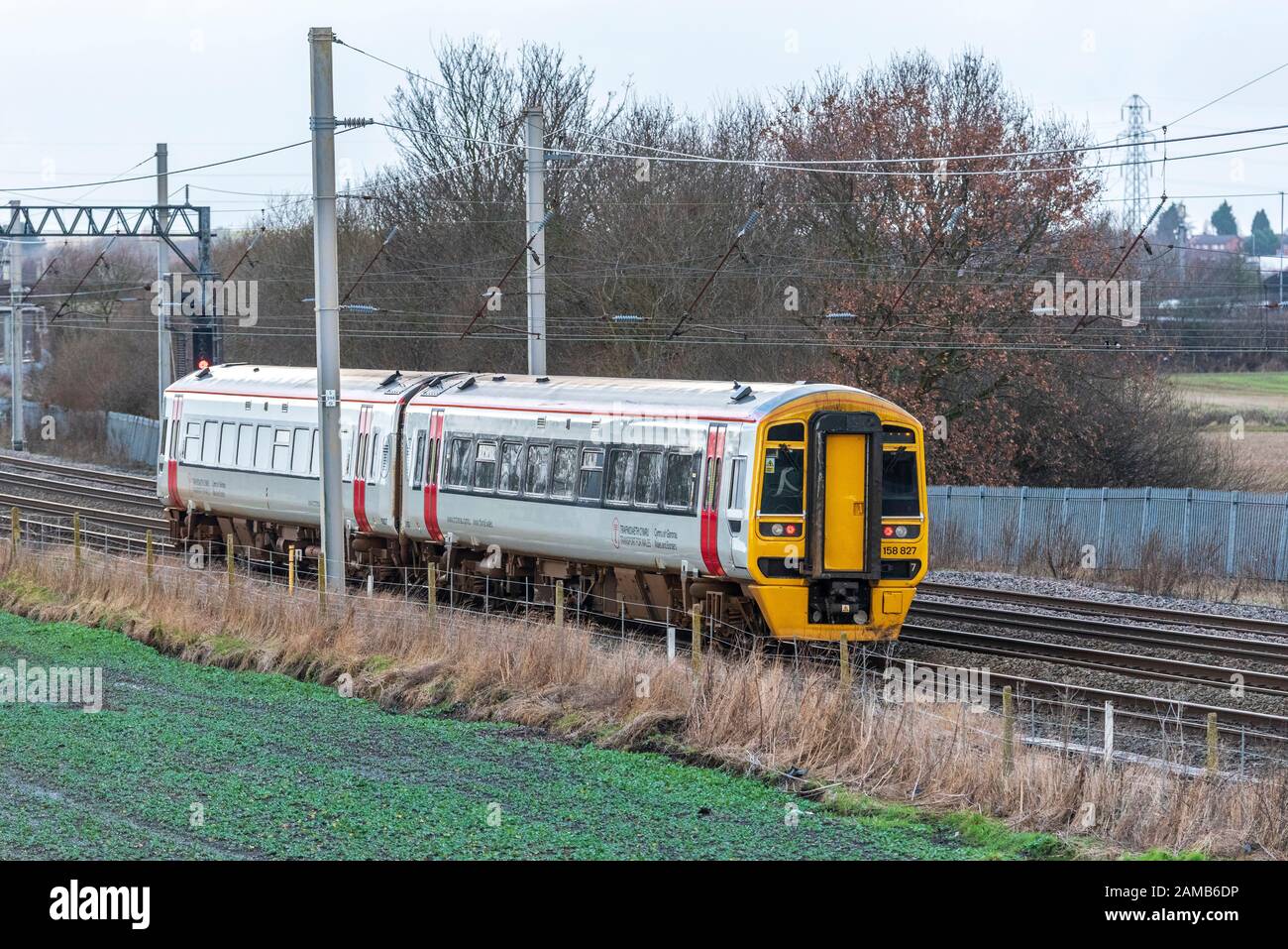 Class 158 Express Sprinter diesel multiple-unit train. Trains for Wales livery. Stock Photo