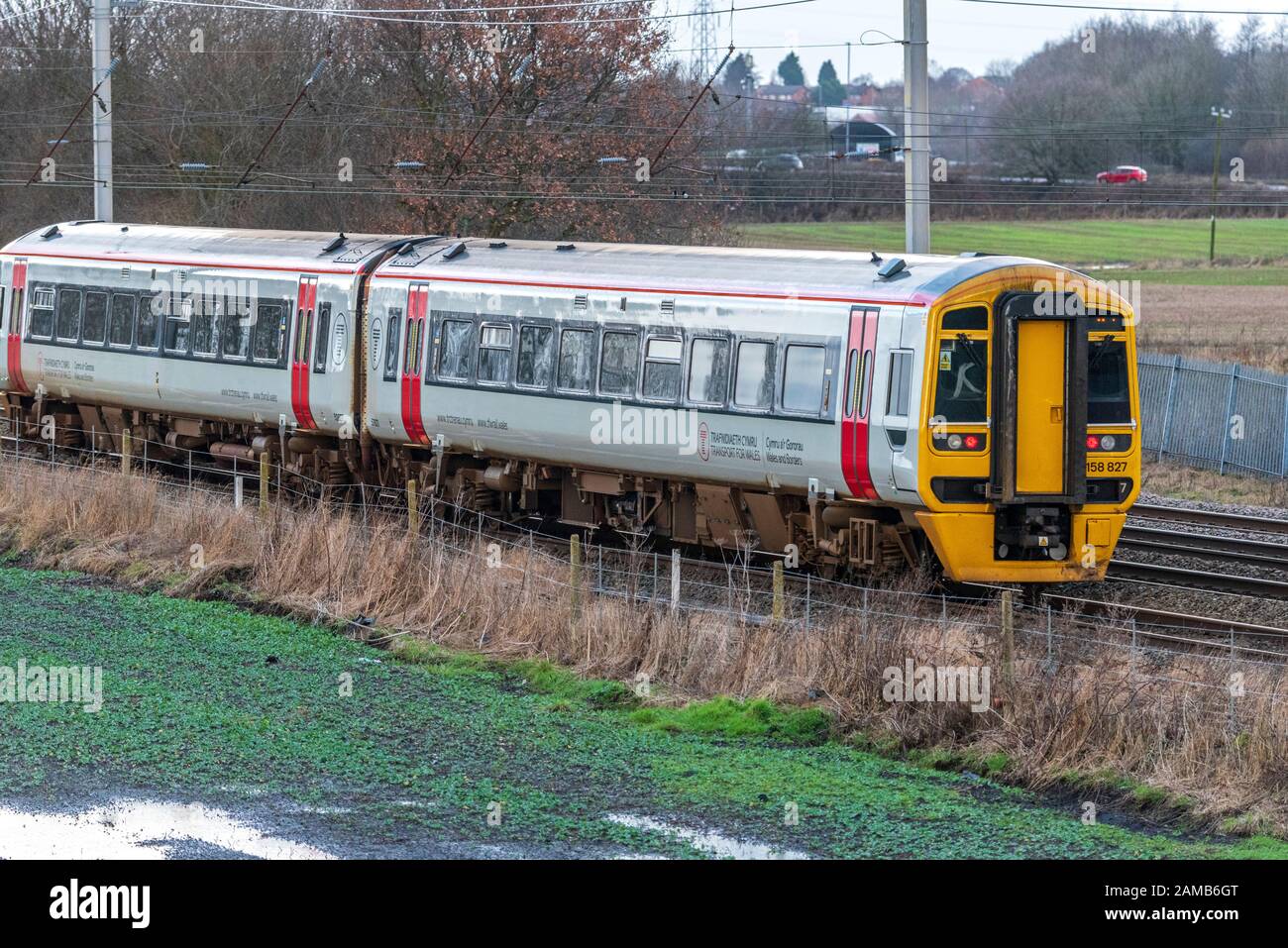 Class 158 Express Sprinter diesel multiple-unit train. Trains for Wales livery. Stock Photo
