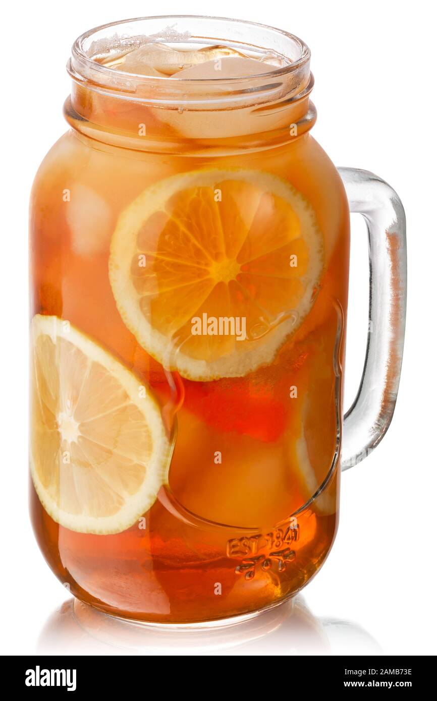 Iced lemon tea in a mason jar, isolated Stock Photo Alamy