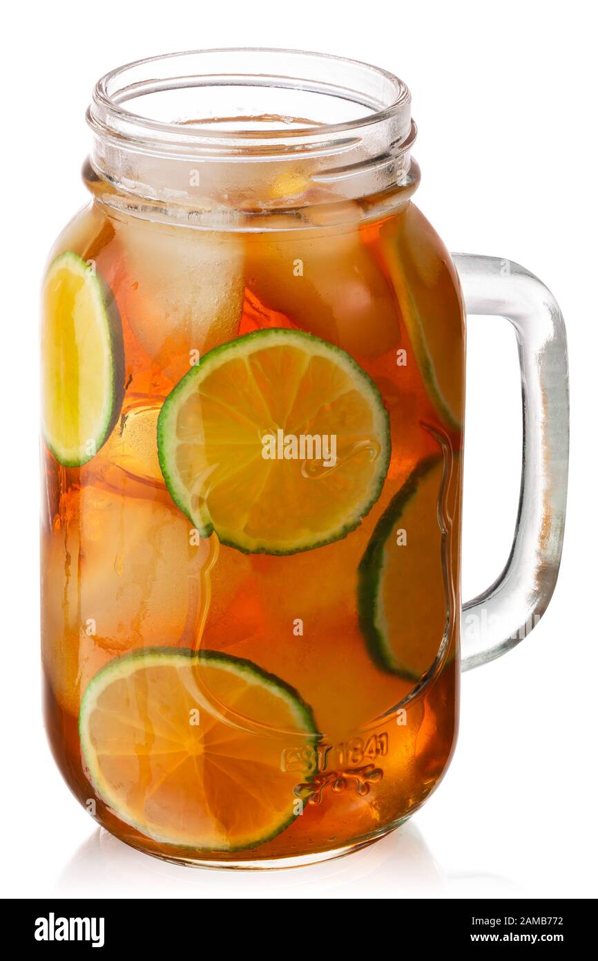 Iced lime tea in a mason jar, isolated Stock Photo Alamy