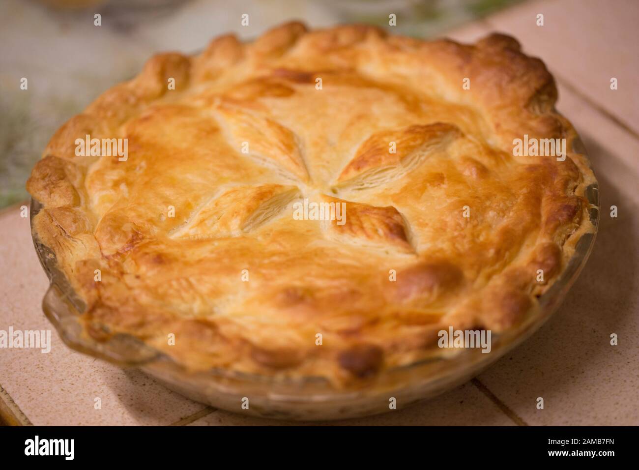 A homemade turkey pie made from leftovers from a Christmas turkey dinner. Lancashire north west England UK GB. Stock Photo