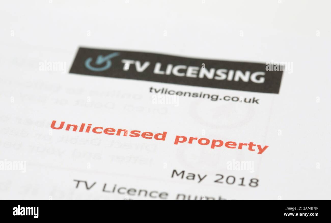 A letter from TV Licensing to an unlicenced property warning that a visit or investigation is imminent. England UK GB Stock Photo