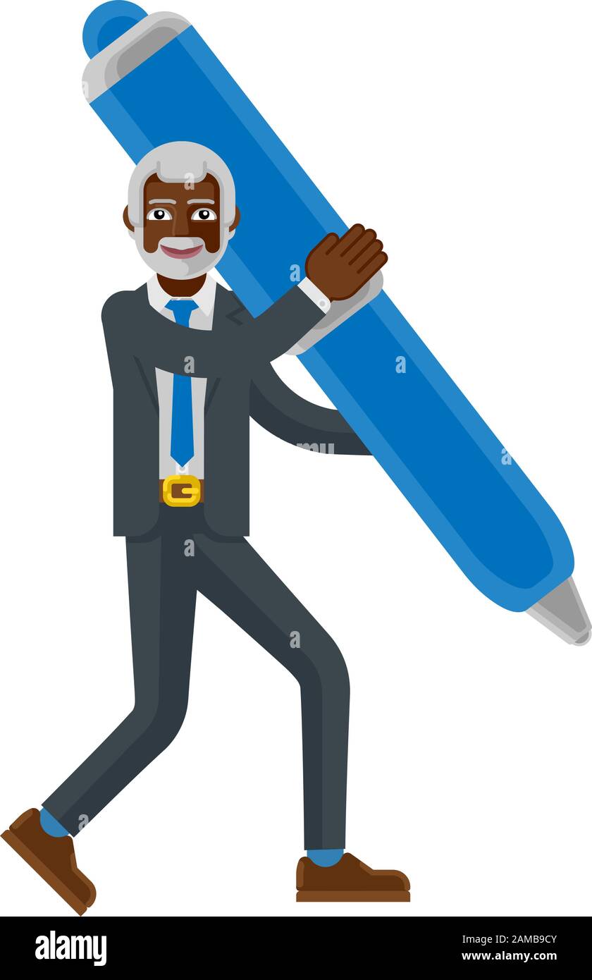 Mature Black Business Man Holding Pen Concept Stock Vector