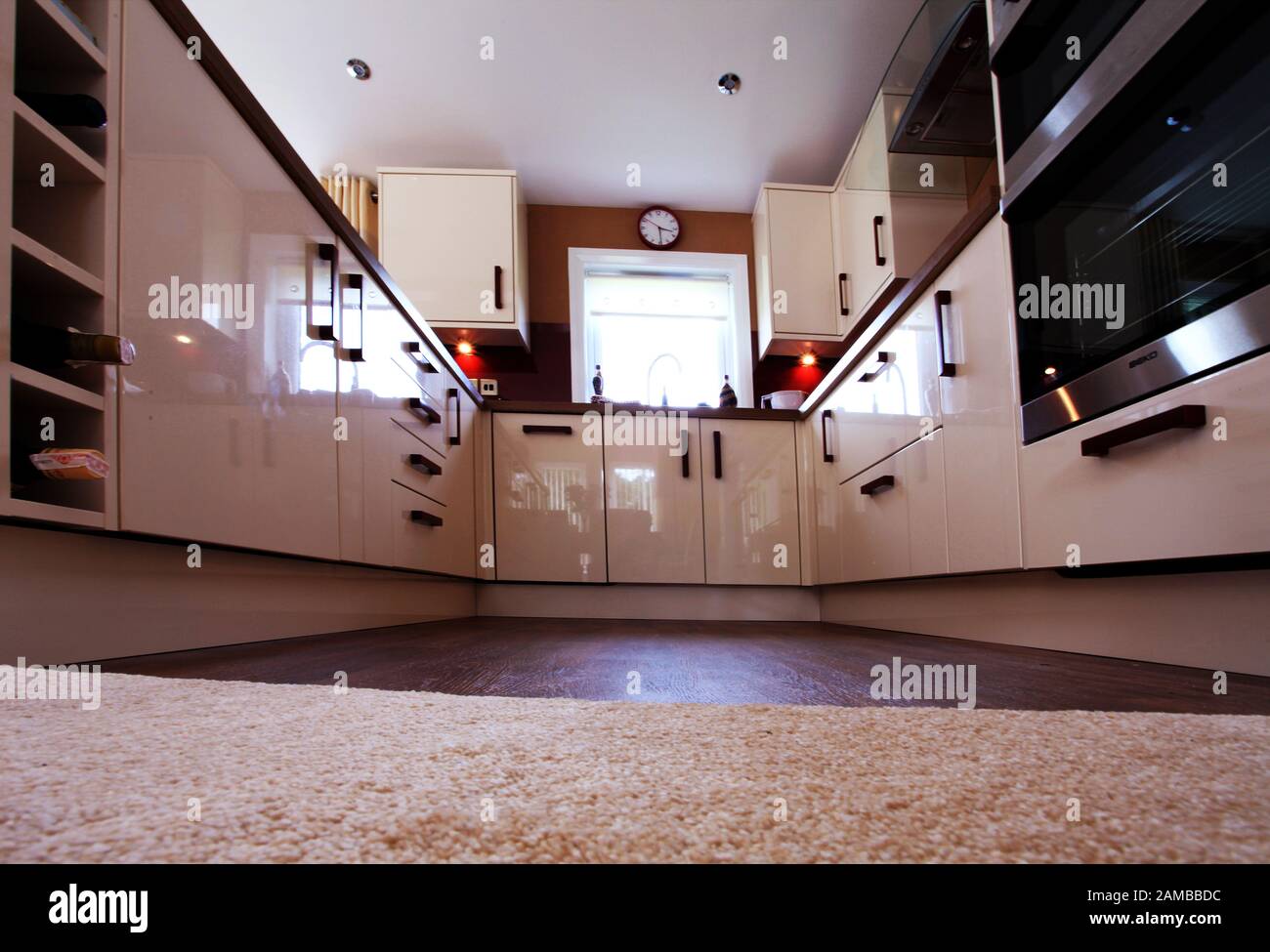 Luxury Kitchen, Log Cabin style static caravan, Stock Photo