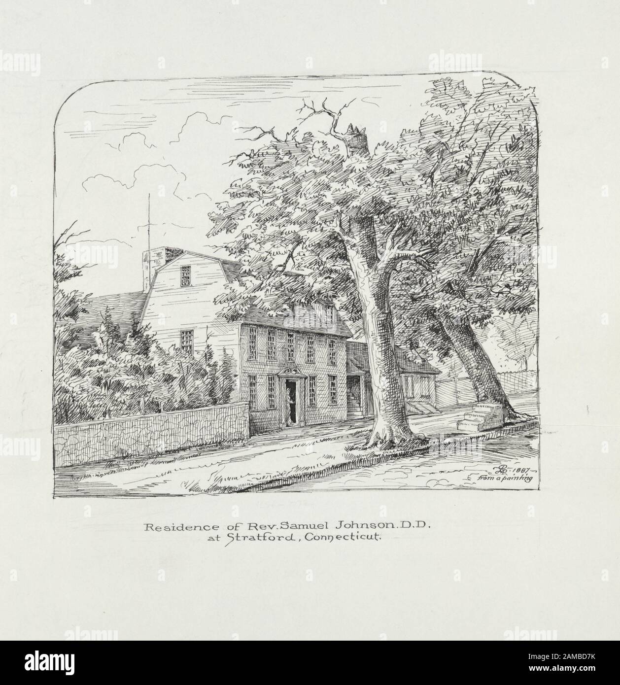 Residence of Rev Samuel Johnson DD at Stratford, Connecticut  Printmakers include J.C. Buttre, Henry Bryan Hall, S.S. Jocelyn, T. Johnson, J.B. Longacre, Albert Rosenthal and Max Rosenthal.  Draughtsmen include David McNeely Stauffer. Title from Calendar of Emmet Collection. Citation/reference : EM616; Residence of Rev. Samuel Johnson D.D. at Stratford, Connecticut. Stock Photo