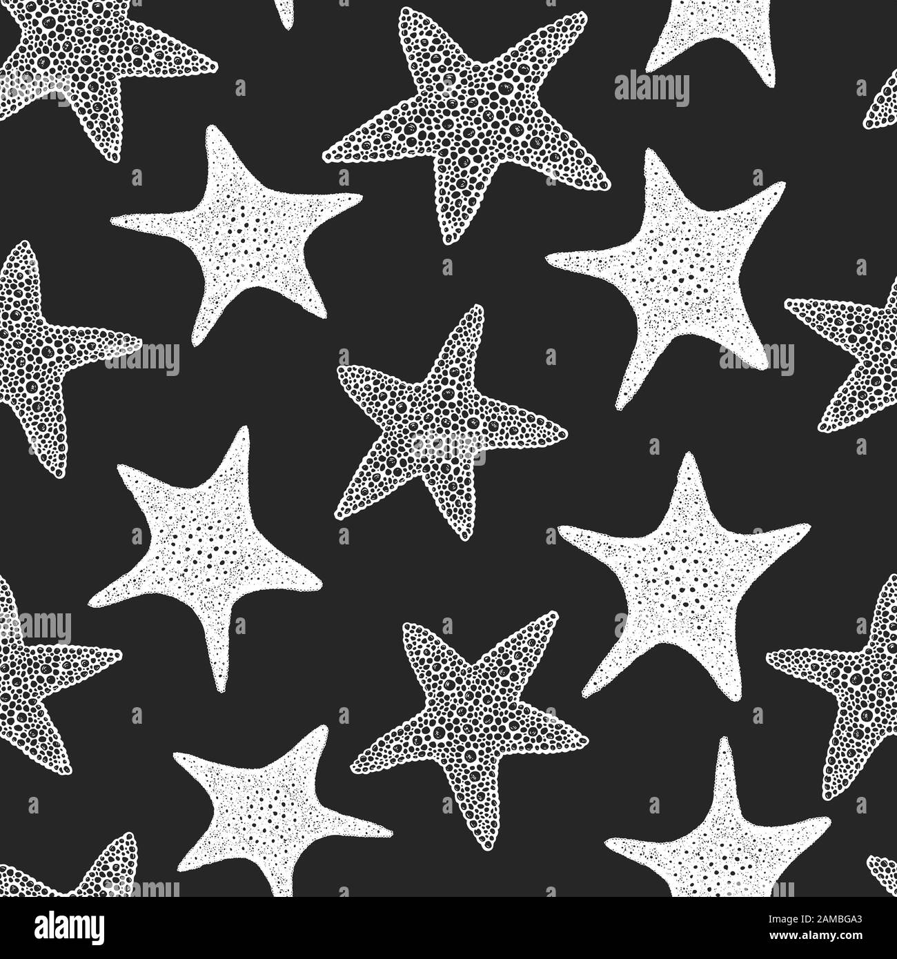 Seastars seamless pattern. Hand drawn vector marine animals