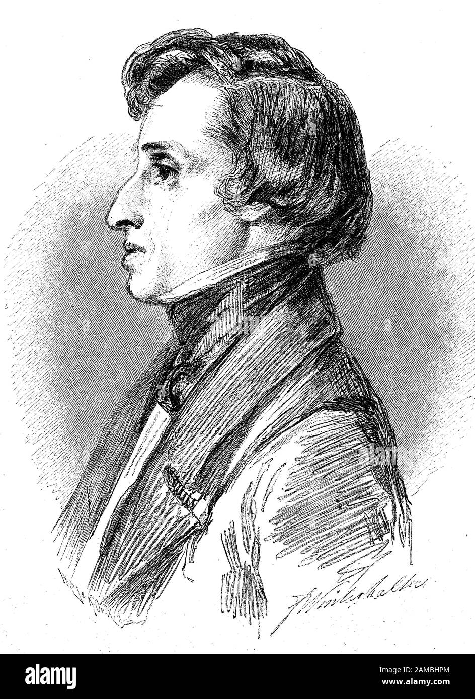 Frederic François Chopin, 1810-1849, was a Polish composer and virtuoso pianist of the Romantic era  /  Frederic Francois Chopin, 1810-1849, war ein polnischer Komponist und virtuoser Pianist der Romantik, Historisch, digital improved reproduction of an original from the 19th century / digitale Reproduktion einer Originalvorlage aus dem 19. Jahrhundert, Stock Photo