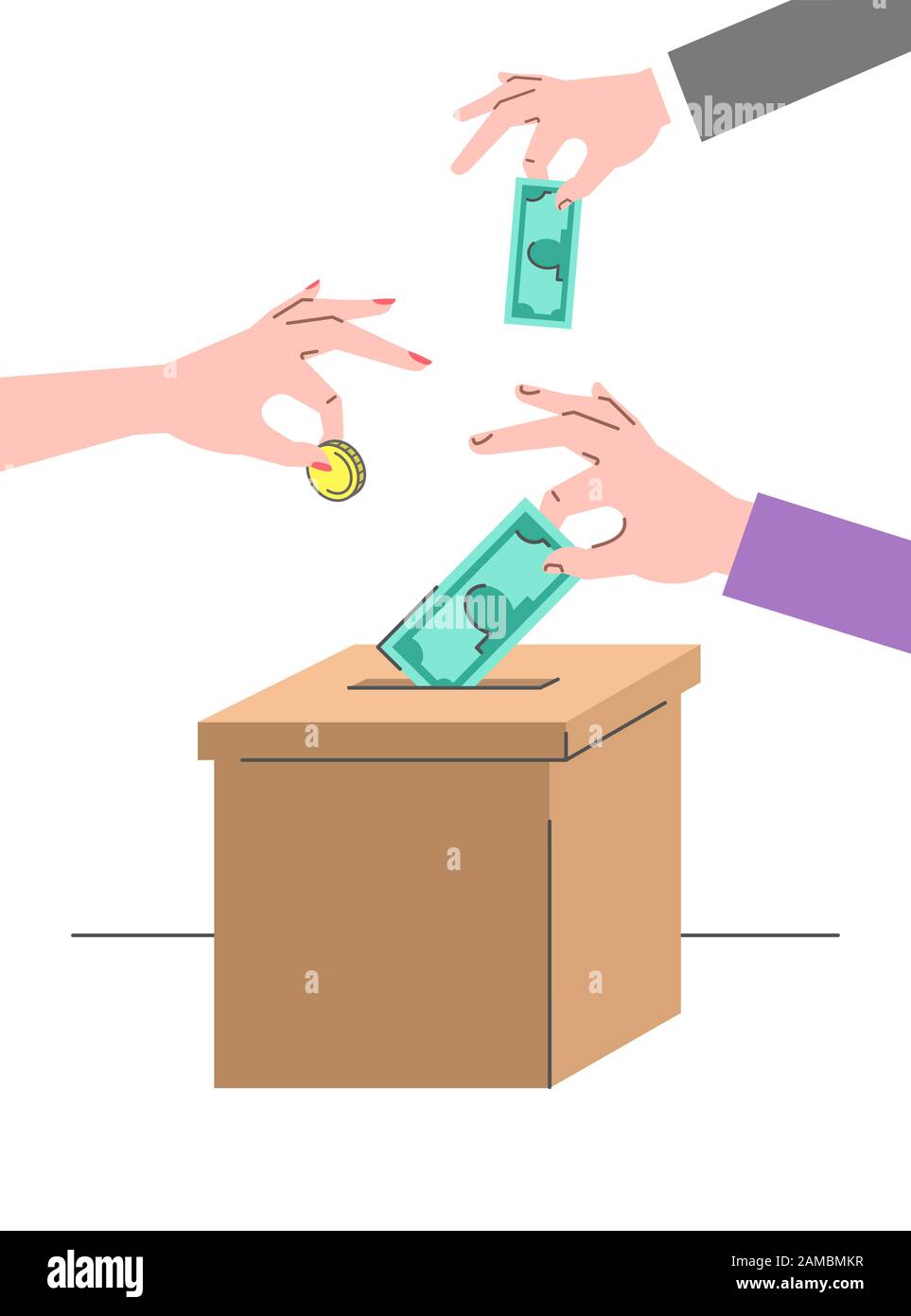 Vector Donate Concept Hand And Money Button In Flat Style