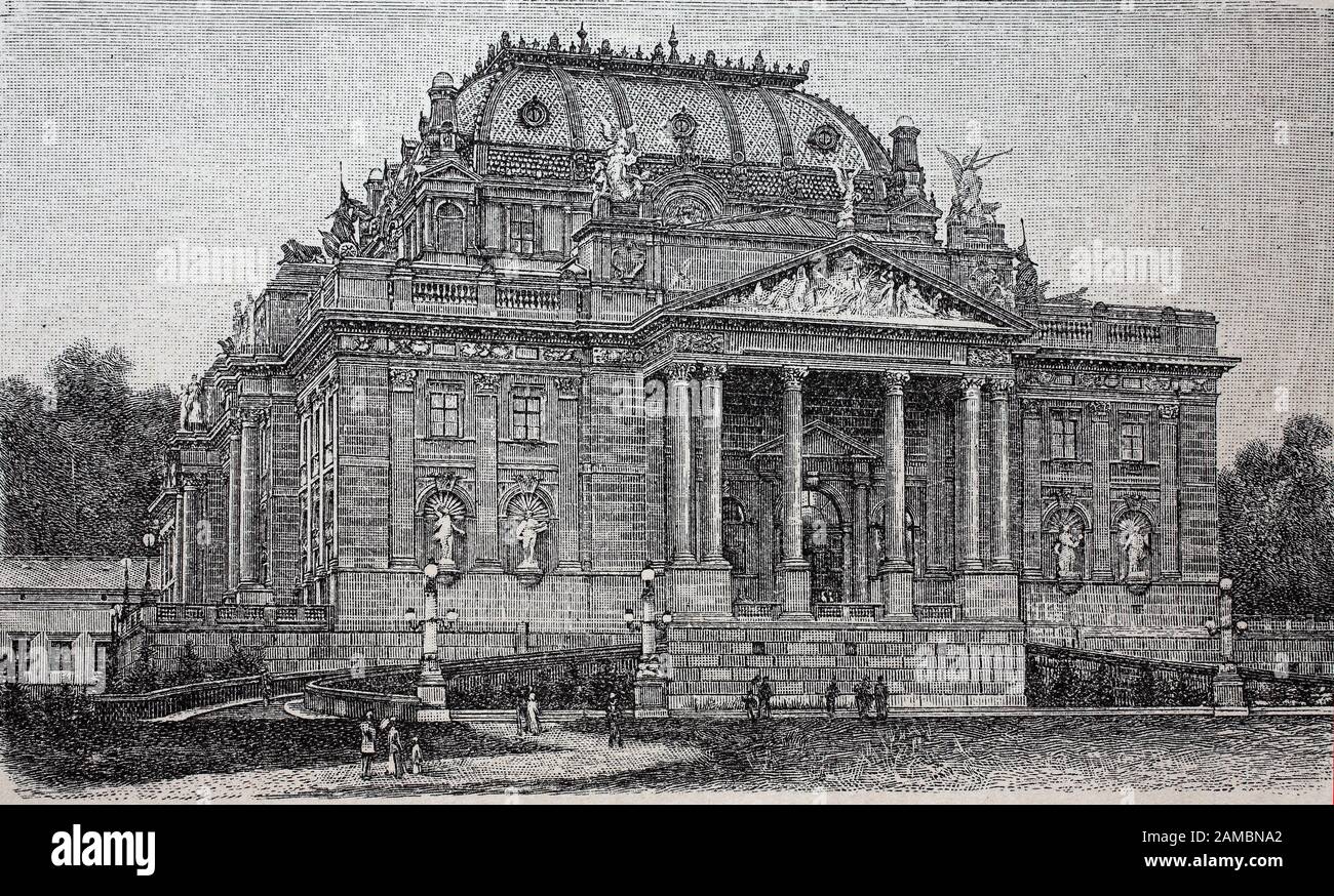 the theater of Wiesbaden, Germany, in the year 1895  /  das Theater von Wiesbaden, Deutschland, im Jahr 1895, Historisch, digital improved reproduction of an original from the 19th century / digitale Reproduktion einer Originalvorlage aus dem 19. Jahrhundert, Stock Photo