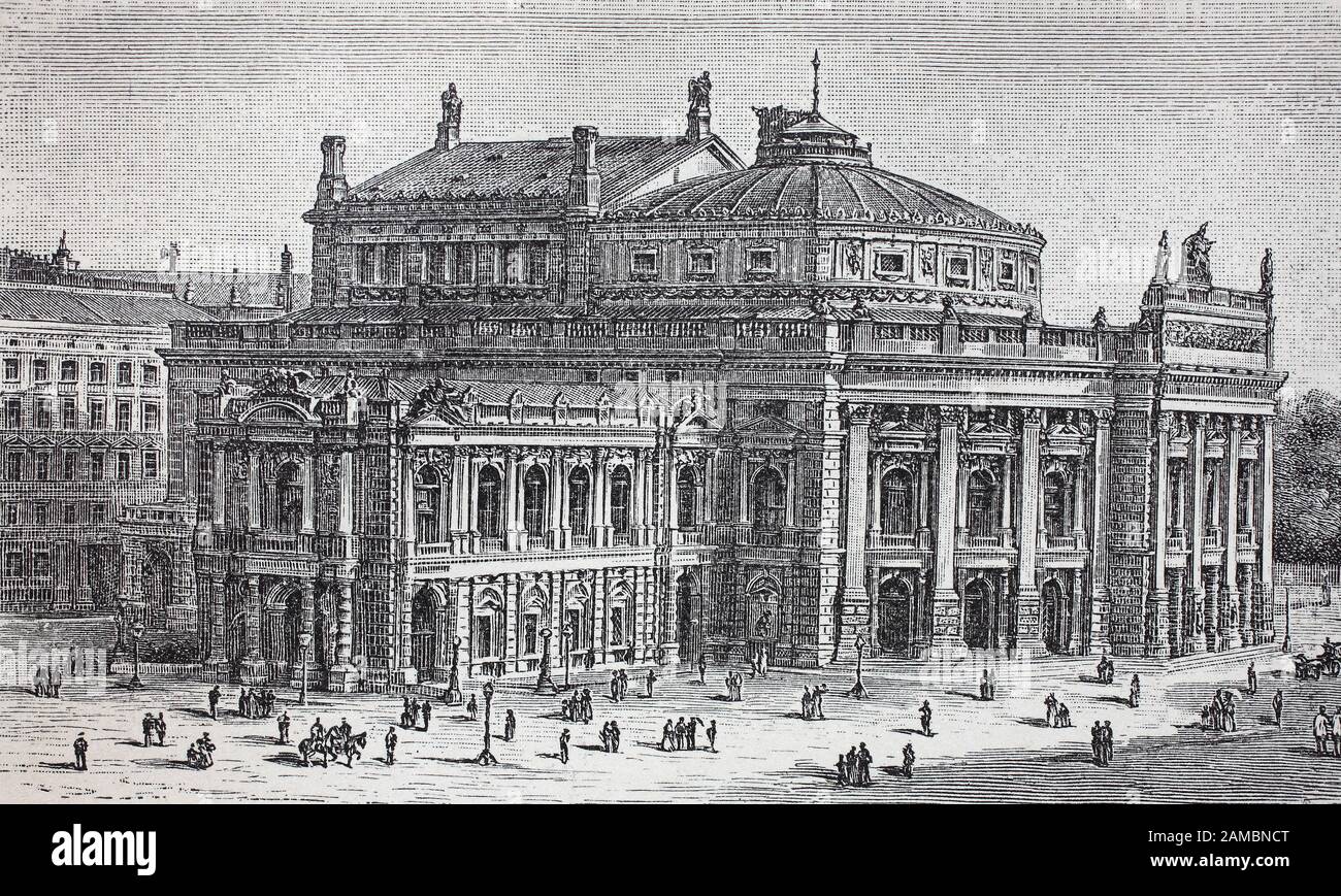 the Hofburg theater at Vienna, Austria, in the year 1889  /  das Hofburg Theater in Wien, Österreich, im Jahr 1889 , Historisch, digital improved reproduction of an original from the 19th century / digitale Reproduktion einer Originalvorlage aus dem 19. Jahrhundert, Stock Photo