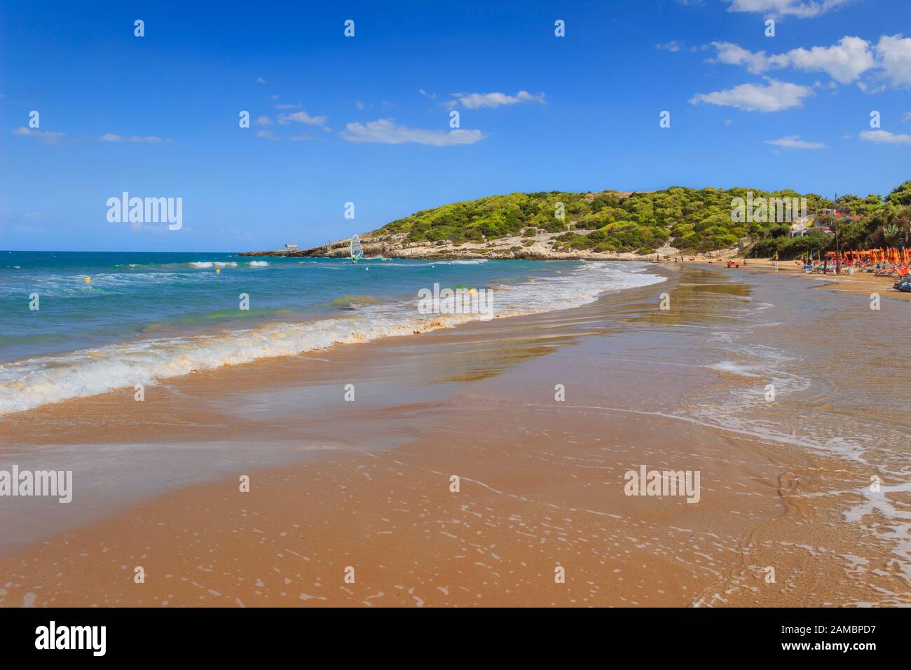 Apulia beach: Bay of Sfinale, surrounded by thick Mediterranean scrub, marks the border between Peschici and Vieste. Stock Photo