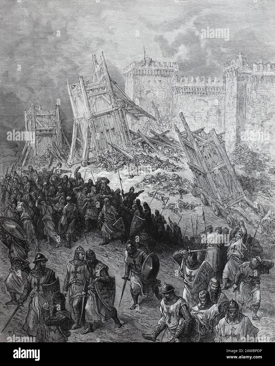 The Siege of Jerusalem took place from June 7 to July 15, 1099, during the First Crusade. Mißlungener Angriff auf Jerusalem, Die Belagerung Jerusalems fand vom 7. Juni bis 15. Juli 1099 während des Ersten Kreuzzugs statt, Historisch, digital improved reproduction of an original from the 19th century / digitale Reproduktion einer Originalvorlage aus dem 19. Jahrhundert, Stock Photo