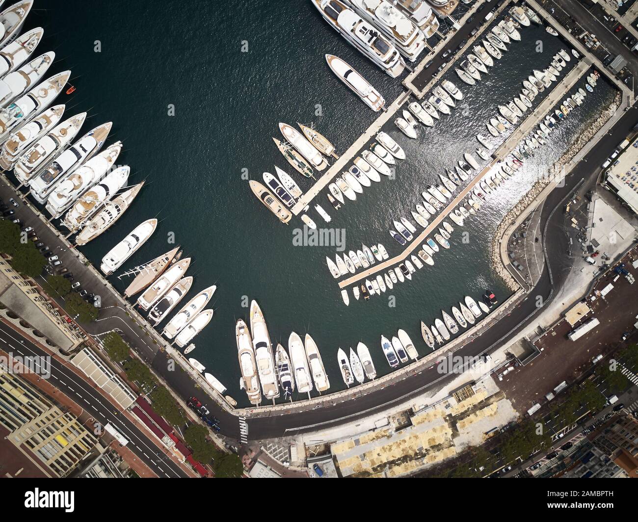 Monte Carlo, Monaco - OCTOBER 03: A aerial shot of the harbor of Monaco on October 3, 2017 in Monte Carlo, Monaco. Stock Photo