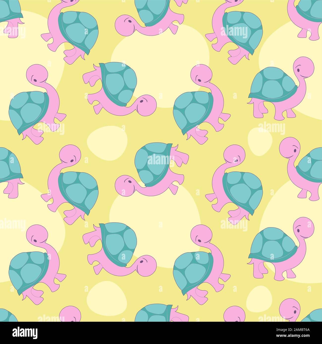 Seamless pattern of cute cartoon style turtle on colorful background ...