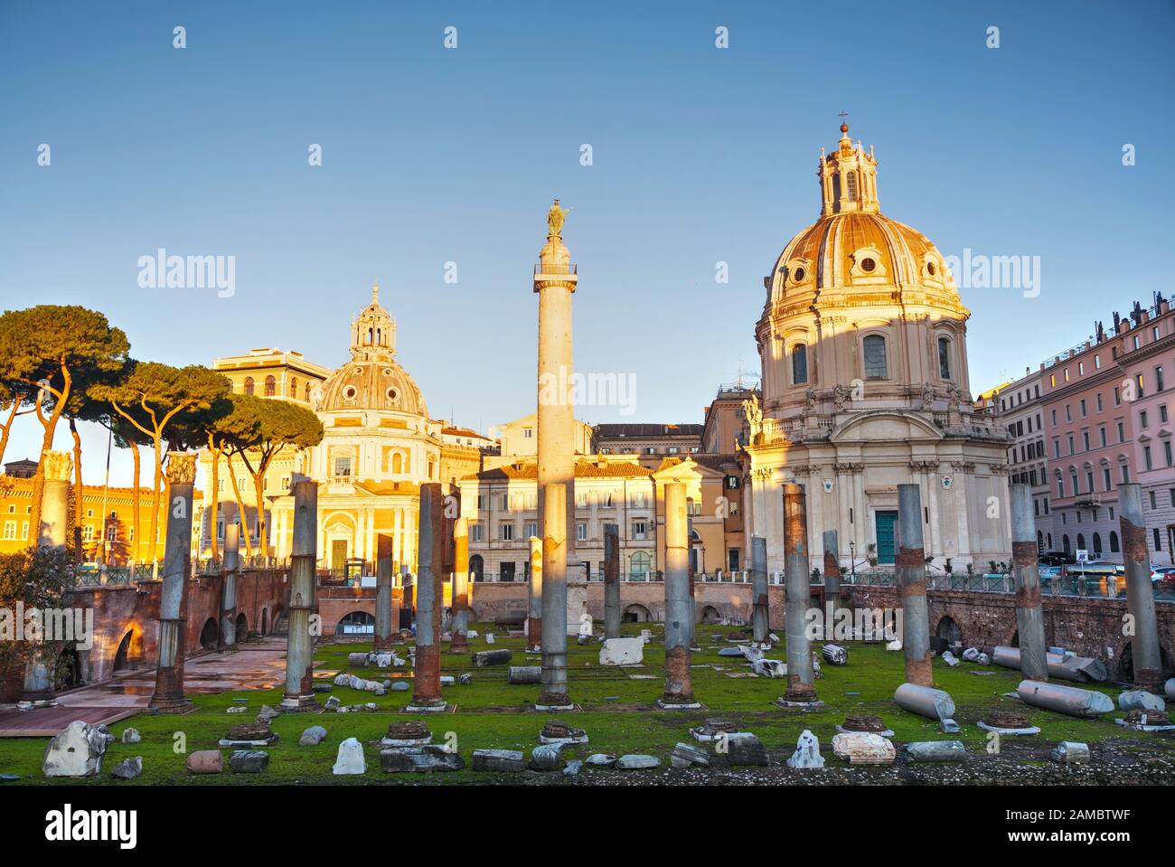 Trajan Forum ruins in Rome early in the morning Stock Photo