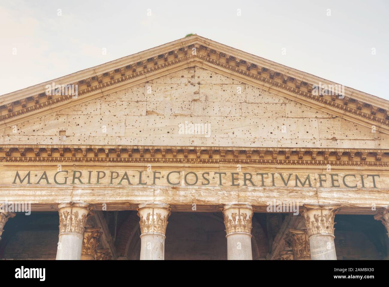 Pantheon facade close up at the Piazza della Rotonda in Rome, Italy Stock Photo