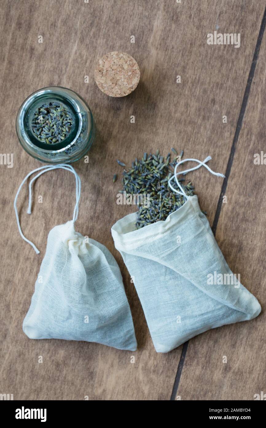 Dried organic lavender flowers in muslin pouches for use in dryer 