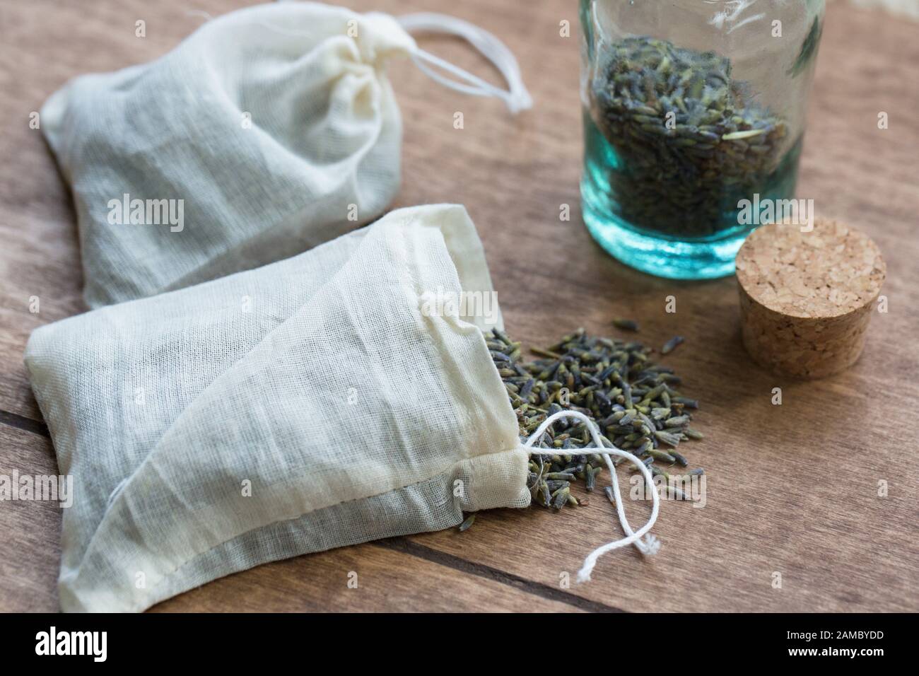Dried organic lavender flowers in muslin pouches for use in dryer 