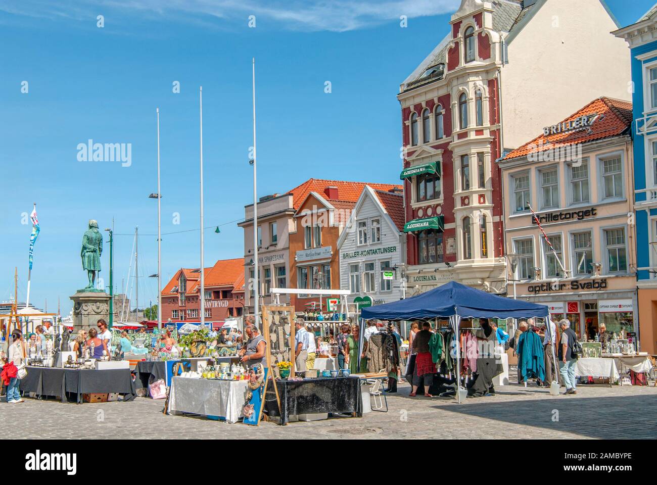 Flea market in downtown Bergen, Norway Stock Photo