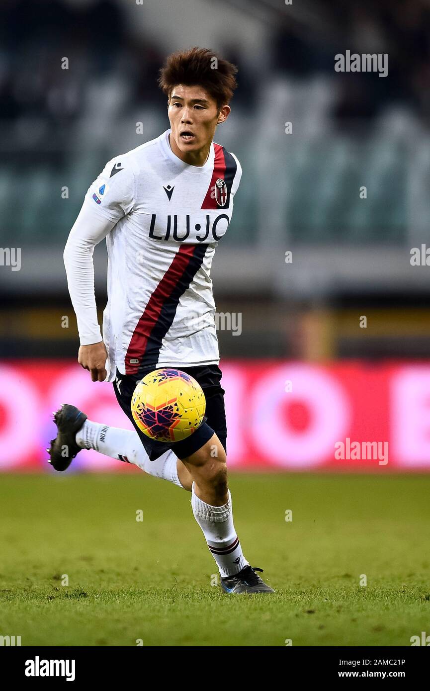 Turin, Italy - 12 January, 2020: Takehiro Tomiyasu of Bologna FC in action during the Serie A football match between Torino FC and Bologna FC. Torino FC won 1-0 over Bologna FC. Credit: Nicolò Campo/Alamy Live News Stock Photo
