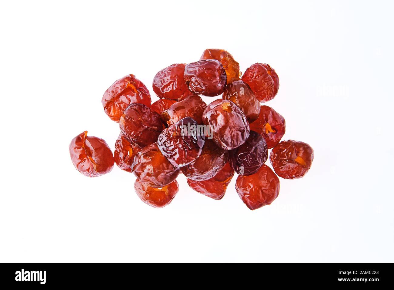 Overhead view of date fruit isolated on white background Stock Photo