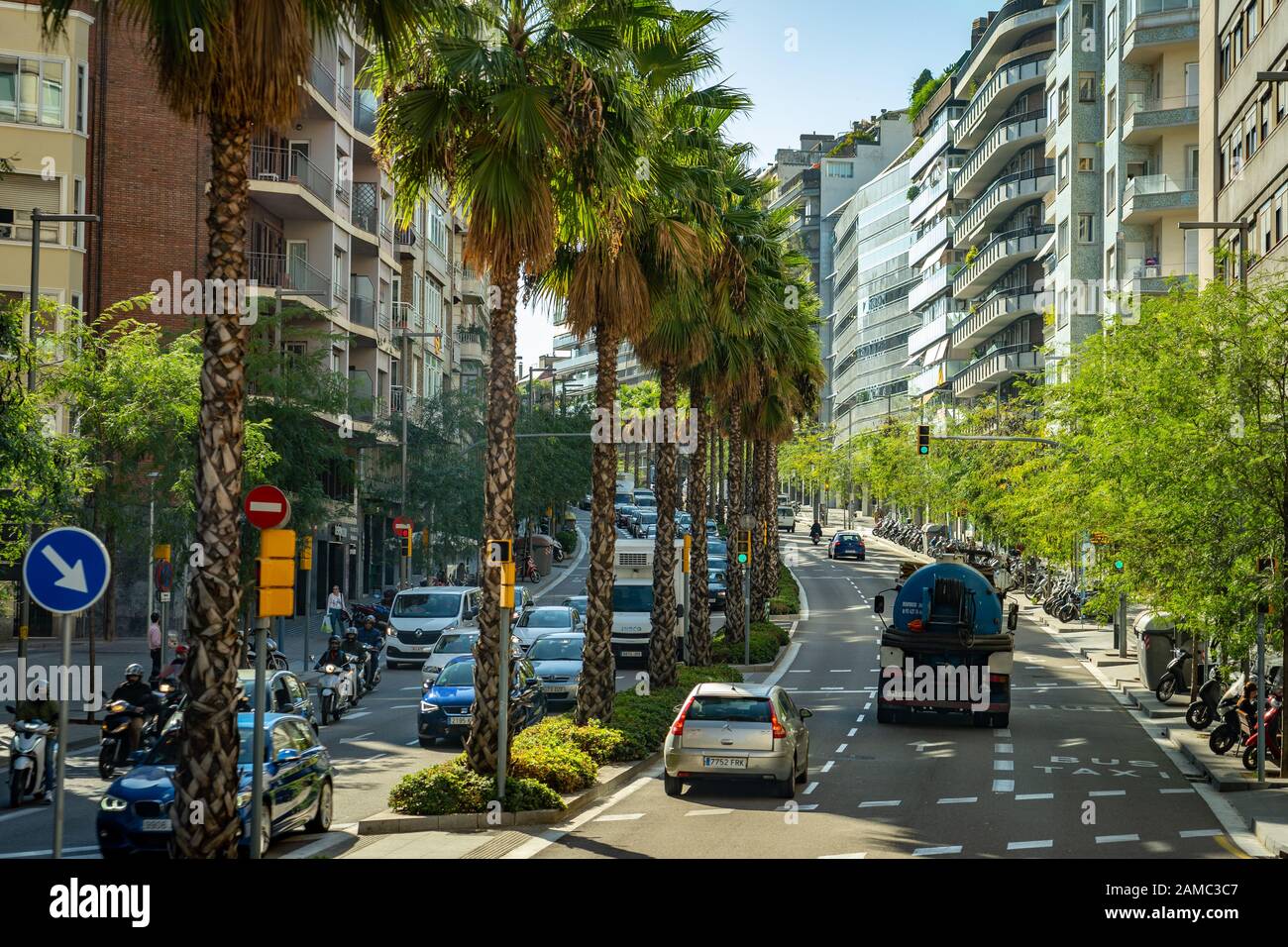 Barcelona, Spain - Driving along Barcelona streets Stock Photo