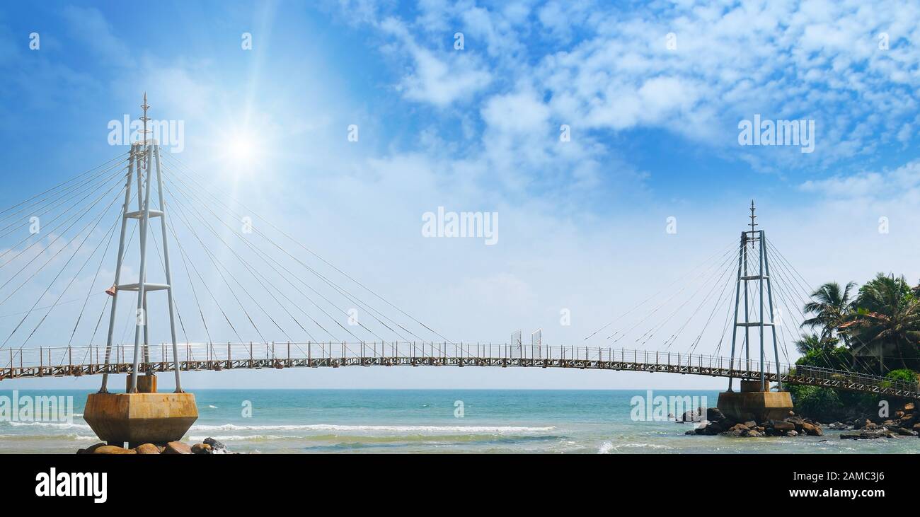 bridge to island, ocean and sun in blue sky (Matara, Sri Lanka Stock ...