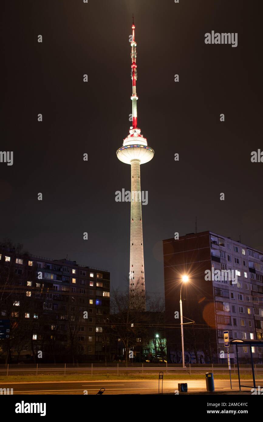 Vilnius TV tower, vertical Stock Photo - Alamy