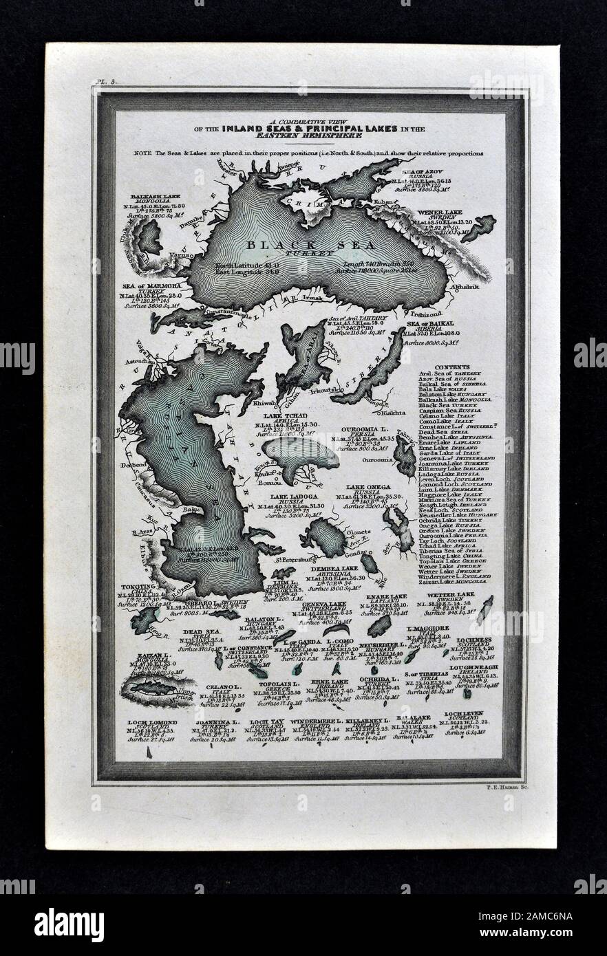 1834 Carey Map World Lakes Eastern Hemisphere Europe Asia Africa Stock Photo