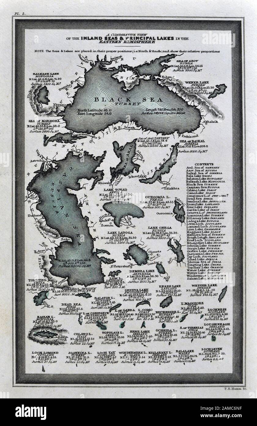 1834 Carey Map World Lakes Eastern Hemisphere Europe Asia Africa Stock Photo