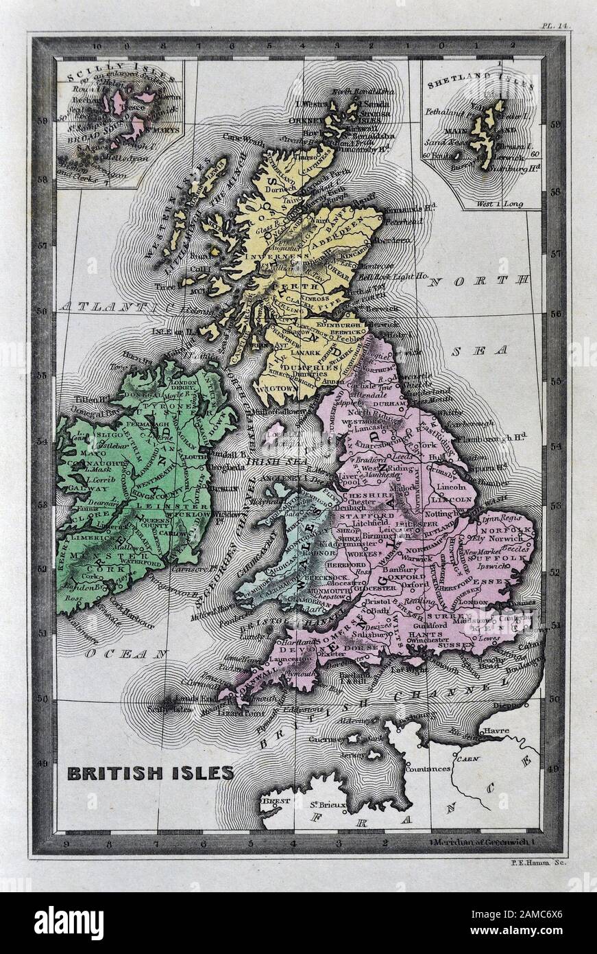 1800/'S MAP BRITISH ISLES ENGLAND DUBLIN EDINBURGH VINTAGE POSTER REPRO