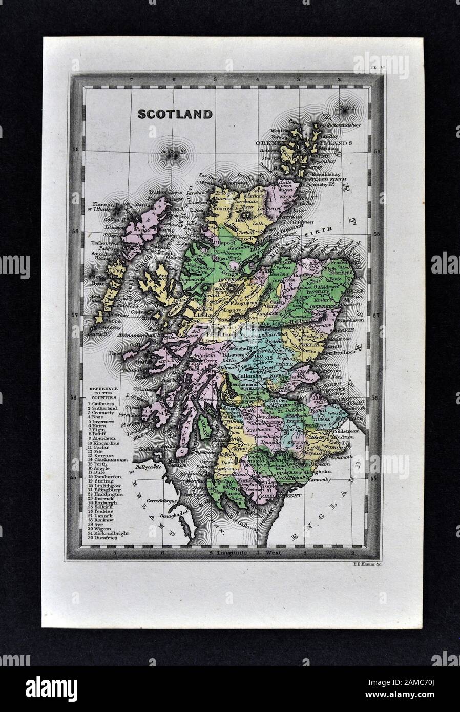 1834 Carey Map Scotland Edinburgh Glasgow Loch Ness Inverness Orkney Islands Stock Photo