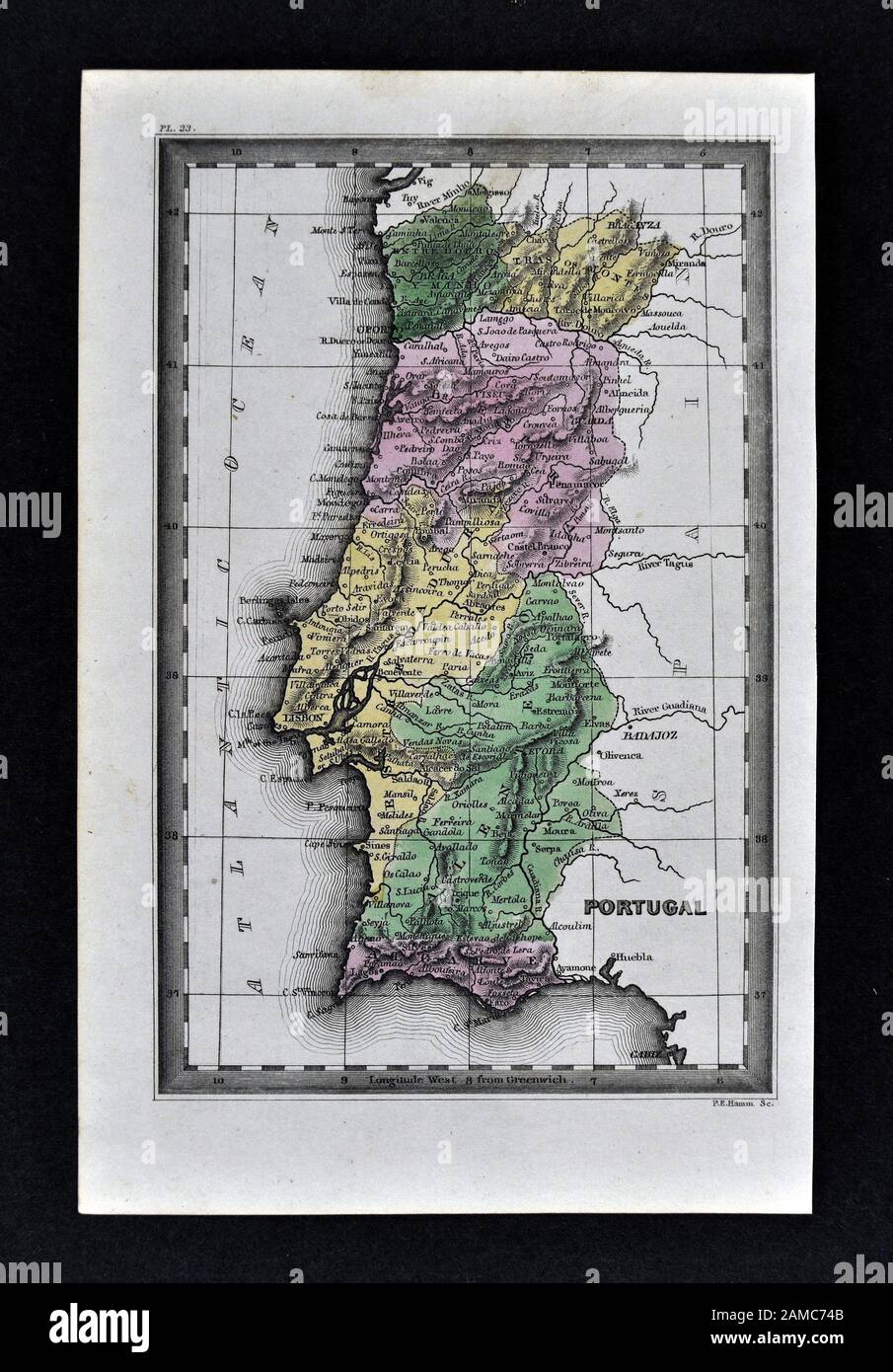 1834 Carey Map of Portugal Lisbon Porto Braga Algarve Stock Photo