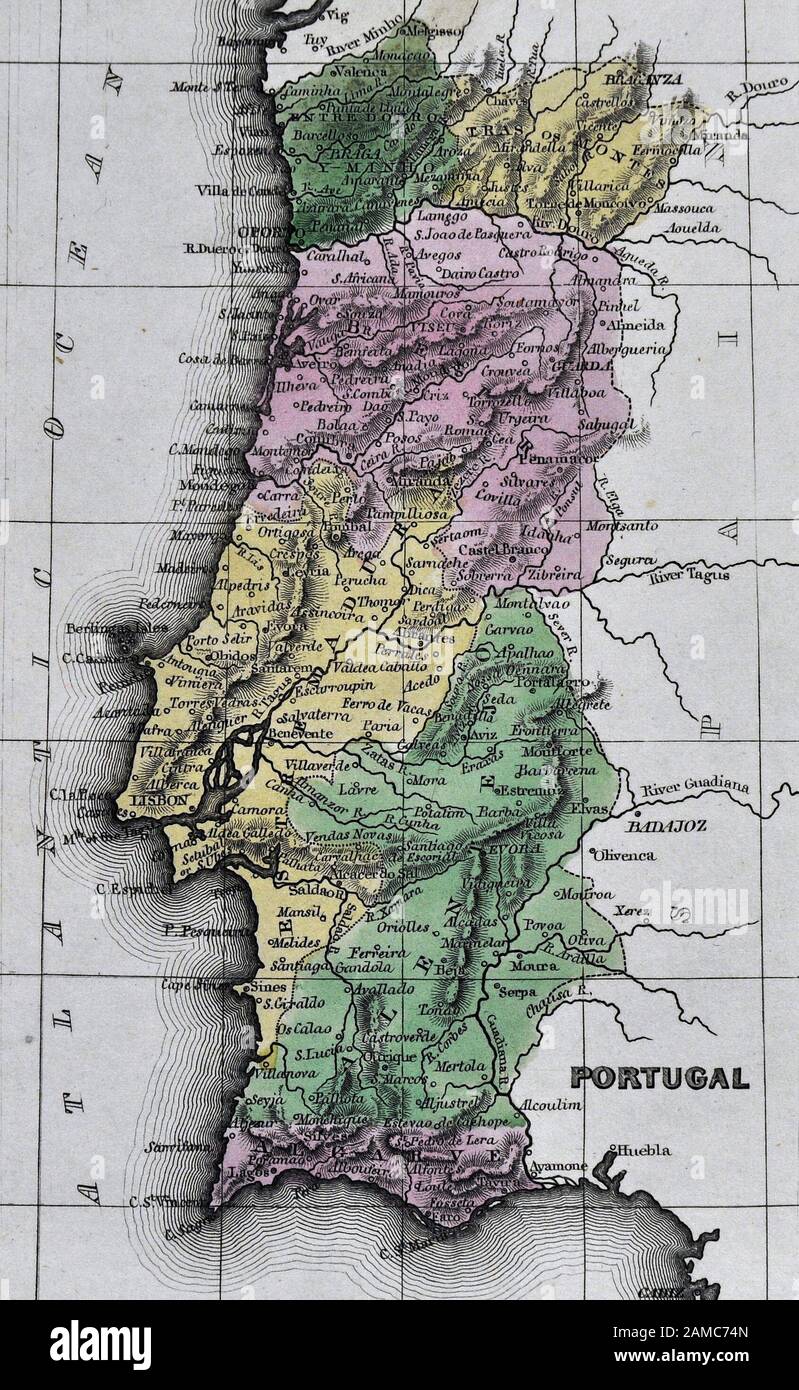 1897 Antique Map of Portugal Lusitania Algarve Alentejo 