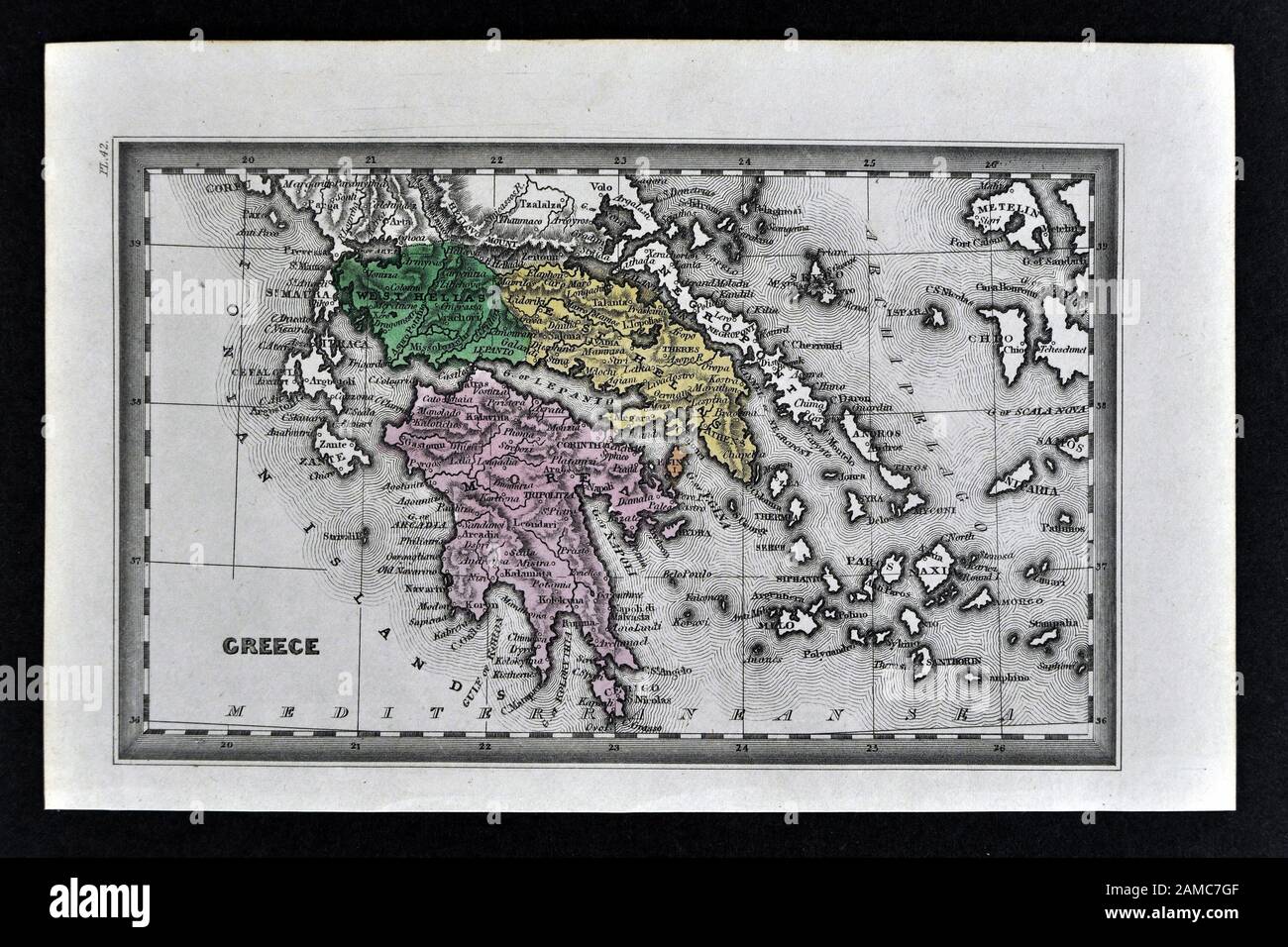 1834 Carey Map of Greece Athens Sparta Delphi Cyclades Stock Photo