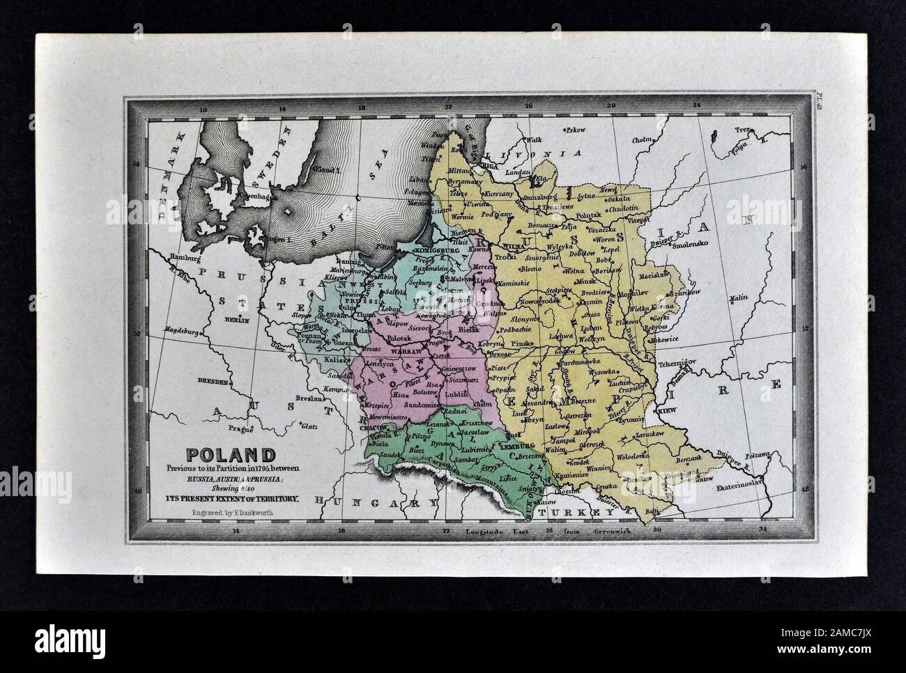1834 Carey Map of Poland Warsaw Lithuania Eastern Europe Stock Photo