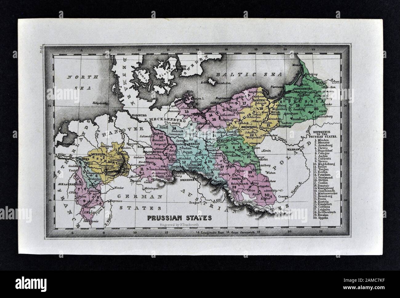 1834 Carey Map of Prussia Germany Poland Berlin Brandenburg Europe Stock Photo