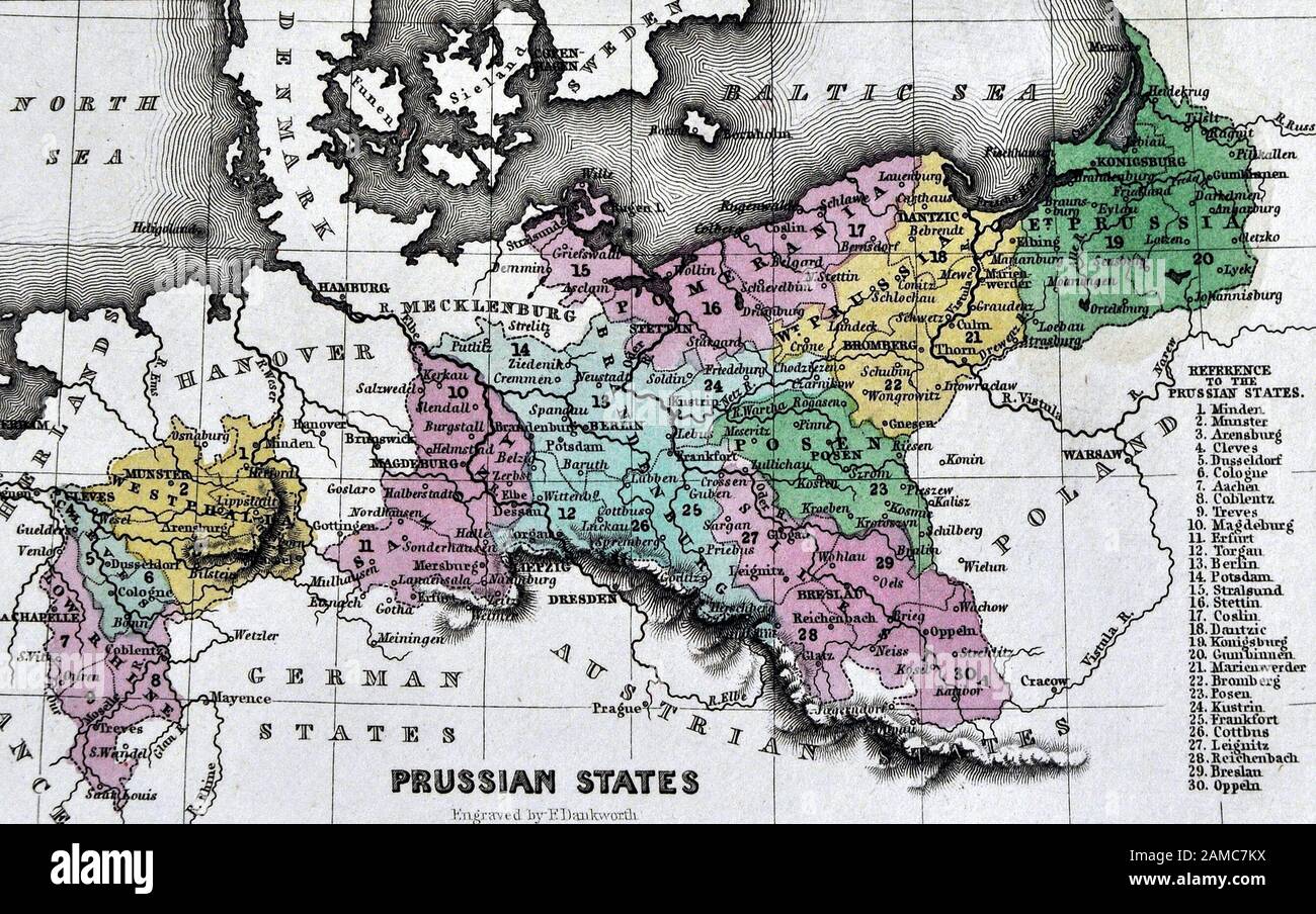1834 Carey Map of Prussia Germany Poland Berlin Brandenburg Europe Stock Photo