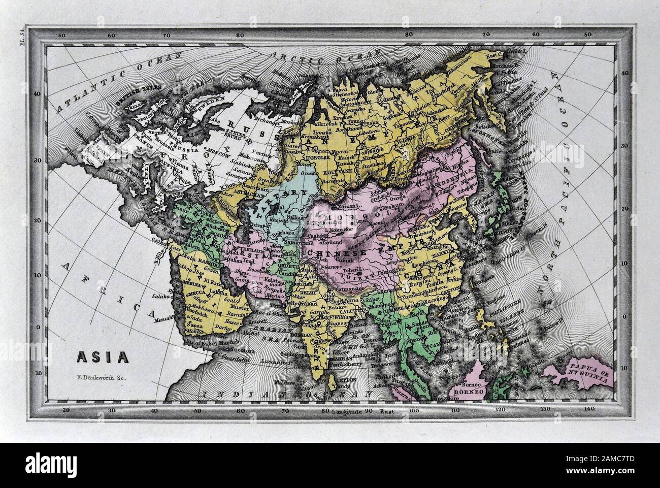 1834 Carey Map of Asia showing China Japan Korea Mongolia India Arabia Nepal Tibet and other countries Stock Photo