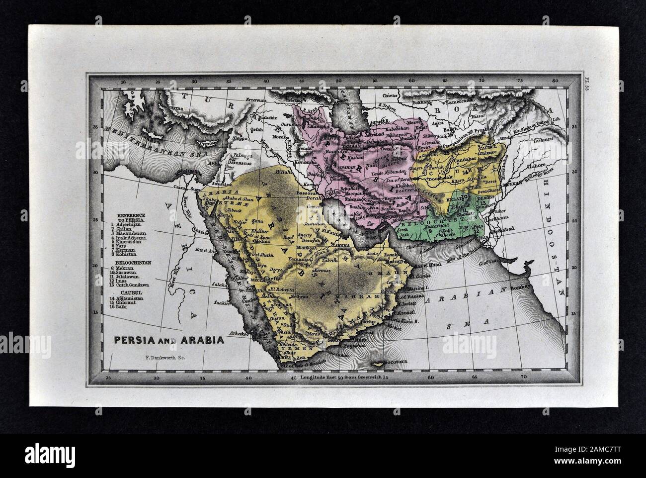 1834 Carey Map of Arabia Persia Afghanistan Middle East Stock Photo