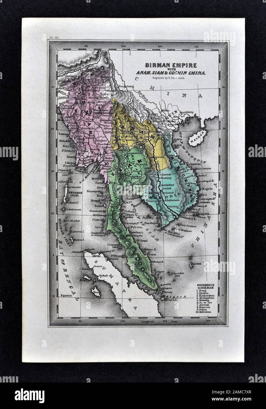 1834 Carey Map of SE Asia showing Vietnam Cambodia Thailand Stock Photo
