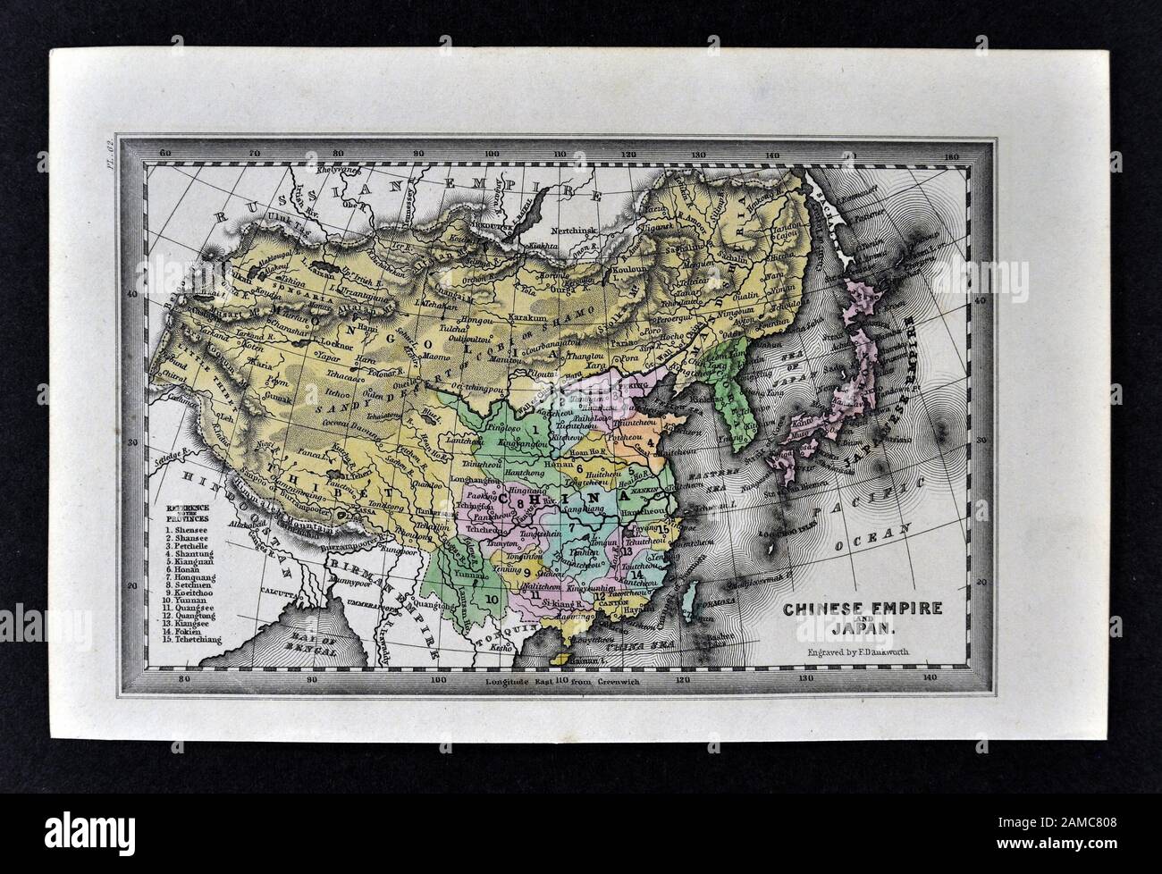 1834 Carey Map of China Japan Korea Mongolia Asia Stock Photo